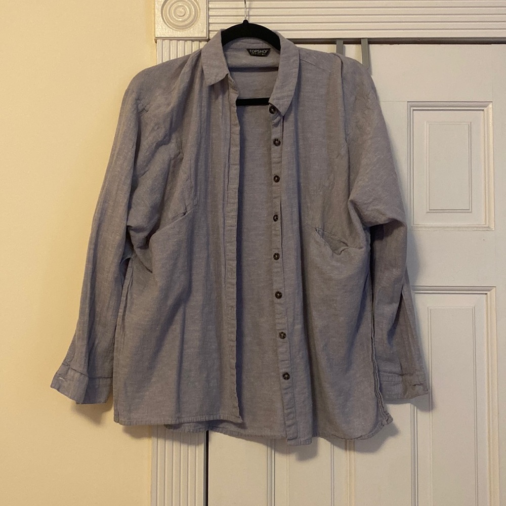 Topshop Oversized Blue Linen Button Down